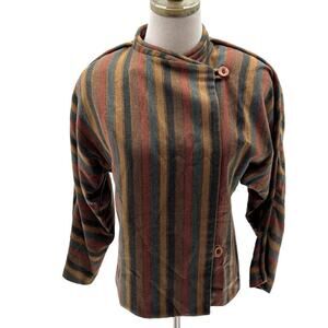 VNTG Fay's Closet Brown Striped Winter Wool/Tweed Kimono Jacket- 7/8